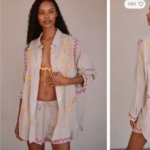 Anthropologie Linen Embroidery Top